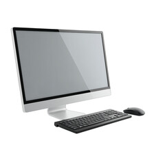 Fototapeta premium Modern all in one computer with keyboard and mouse isolated on transparent background
