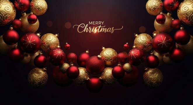 Christmas baubles against a dark background.