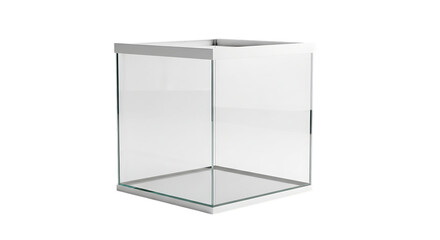 Modern clear glass display cube on white background