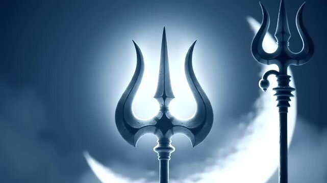 Trishul with Hindu God Shivas Trident against moon.