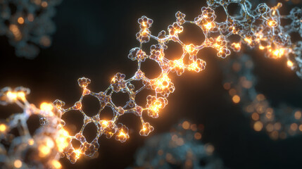 Glowing insulin molecule structure amidst cells, biochemical visualization