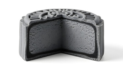 Black sesame snow skin mooncake with visible filling. Isolated on White background