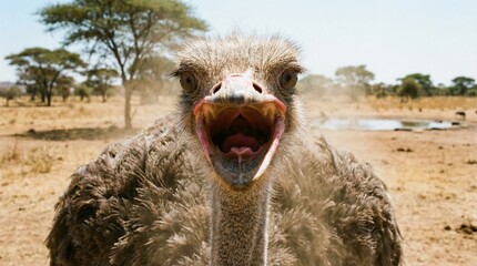 Ostrich opening its mouth blankly(ポカーンと口を開けるダチョウ)