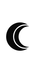 Black crescent moon symbol on white background with minimalist silhouette and curved arc design.