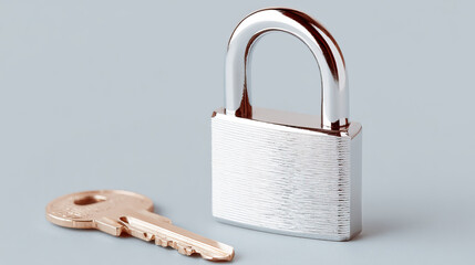 Silver padlock key security protection metal safety lock access privacy secure mfa closeup minimal