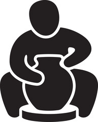 Pottery maker craftsman silhouette shaping clay vase on potter wheel workshop icon vector art