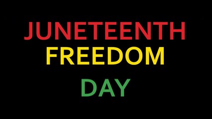 JUNETEENTH FREEDOM DAY text animation celebrating freedom, equality, and the end of slavery in the United States.