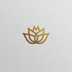 Golden lotus flower icon isolated on white background. Luxury symbol for eco, beauty, wellness, spa, yoga, massage, medical companies.