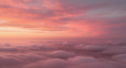 A vibrant sunset paints the sky with pink and orange hues above a sea of fluffy clouds