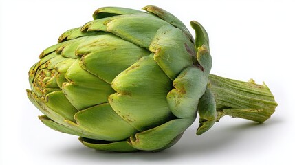 Obraz premium Fresh and Vibrant Green Artichoke on a White Background, Perfect for Culinary Arts, Healthy Eating, and Organic Food Themes