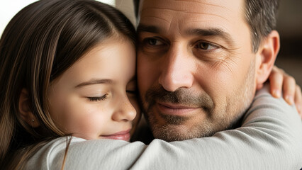 Obraz premium father embracing his smiling daughter in a sunny park setting