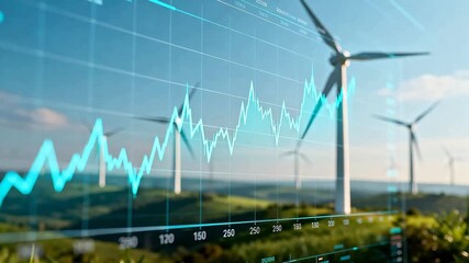 Wind turbines and energy data graph - Powered by Adobe