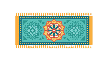 Vector design of a prayer mat with traditional floral and geometric patterns, top view, isolated.