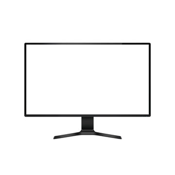 Black computer monitor with stand isolated on transparent background