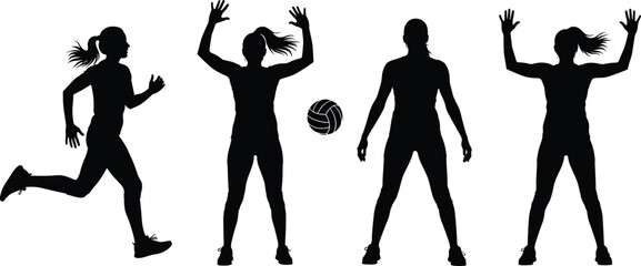 Silhouettes of Athletes and Volleyball in Mixed Poses &ndash; Dynamic Sports and Fitness Illustration for Training and Active Lifestyle Design