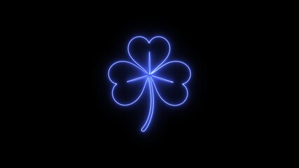 Glowing Neon Shamrock Clover on Black Background
