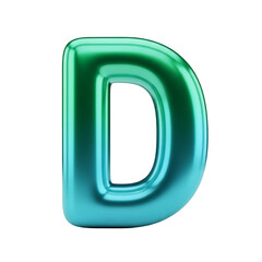 Lustrous green and blue gradient 3d letter d on transparent background
