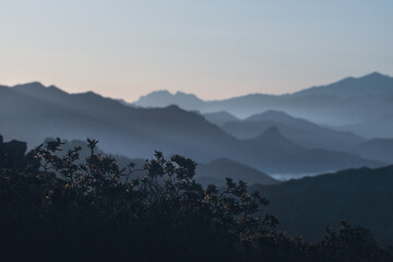 Naklejka premium Mountain Layers of Sierra del Sueve during Blue Hour
