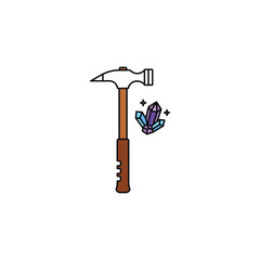 Geology Rock Hammer And Crystal Gemstone Vector Icon Illustration