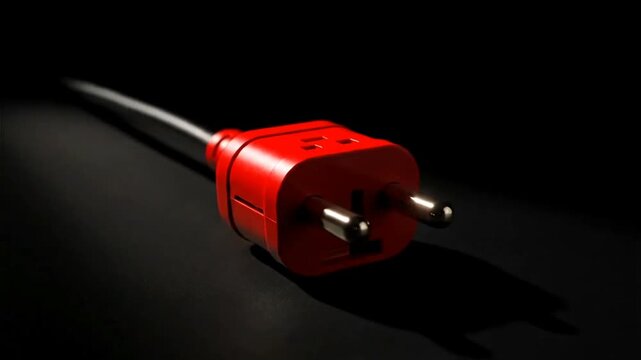 Elegant product video of a red plug illuminated by focused light on dark backdrop high contrast minimalism enhanced