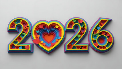 Vibrant 2026 typography with colorful heart design elements
