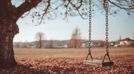 Empty swing in a park on a clear day.