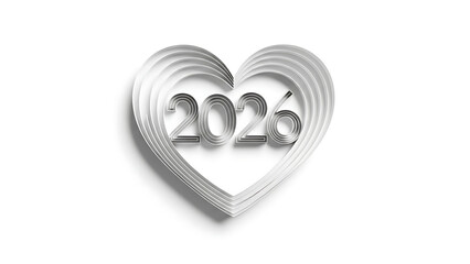 Modern silver heart with 2026 text for Valentine's Day or New Year