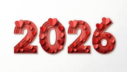 Red 2026 number with hearts for Valentine's Day or new year celebration