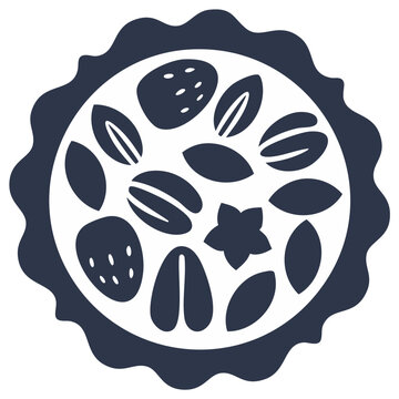 Stylized illustration of a fruit tart with nuts and berries