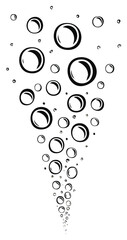 Dynamic Bubble Cascade Ascending in Varied Sizes Black and White Minimalist Graphic