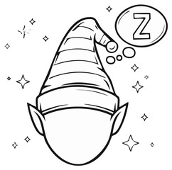 Whimsical Elf Hat with Sleeping Z's and Twinkling Stars Illustration