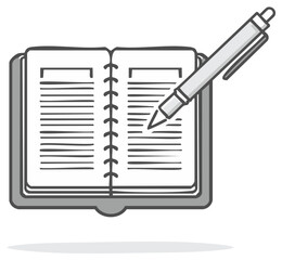 Doodle style notebook with spiral binding and ballpoint pen for writing and journaling simple vector illustration