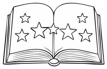 Open Story Book with Shining Stars: Outline Illustration for Coloring and Creative Projects
