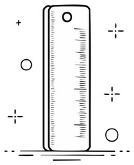 Illustration of a ruler with measurement markings and decorative graphic elements.