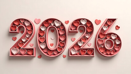 Pink hearts fill creative 2026 design for Valentine's Day or New Year