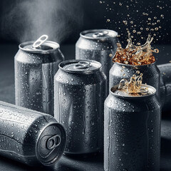 Cold Soda Cans with Refreshing Splash
