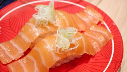 Salmon nigiri sushi. Japanese food. © lesyeuxdedidi