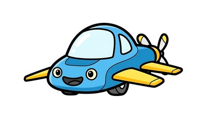Cartoon Blue Airplane with Yellow Propellers.