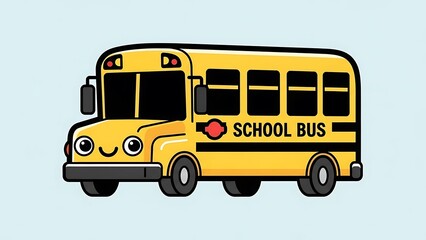 Yellow Cartoon School Bus Illustration.