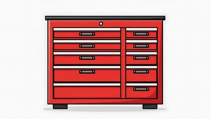 Red Metal Toolbox with Multiple Drawers.