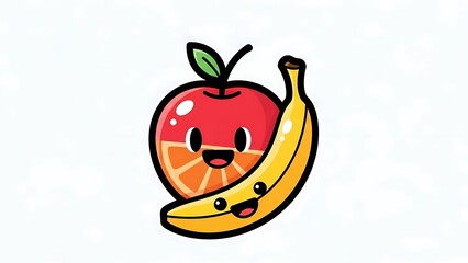 Cartoon Fruit Characters Embracing Each Other.