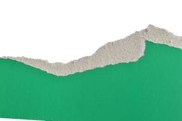 A piece of torn green paper on a white background.