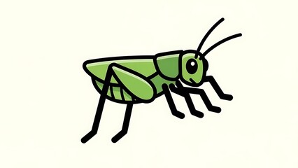 Simple Line Drawing of a Green Grasshopper.
