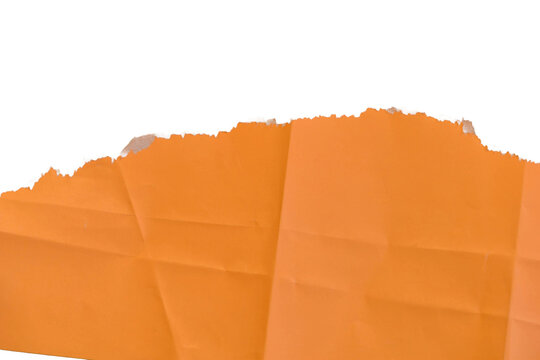 A piece of torn orange paper on a white background.