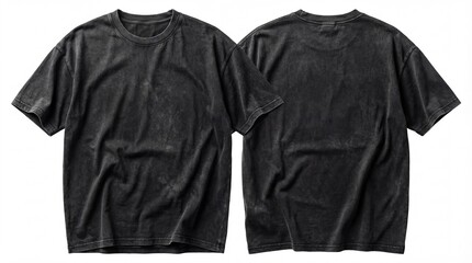 Two black t-shirts displayed, showing the front and back views.