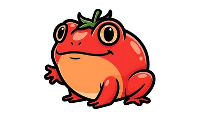 Cartoon Red Frog Illustration Isolated White.