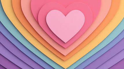Valentine heart background pastel heart layer romantic abstract colorful love paper art rainbow gradient pattern wedding greeting cute holiday valentine background with soft pastel heart layer