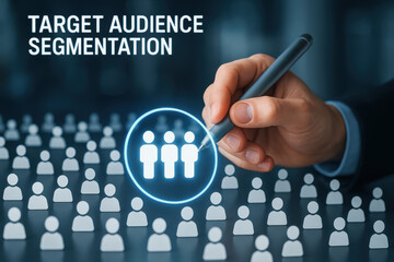 Target audience segmentation selection shows focused marketing concept with digital tool selecting a specific group conveying strategic analysis and intent