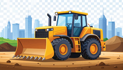 Heavyduty yellow frontend loader with large bucket.