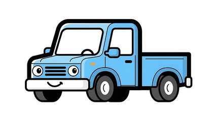 Cartoon Blue Pickup Truck Illustration.